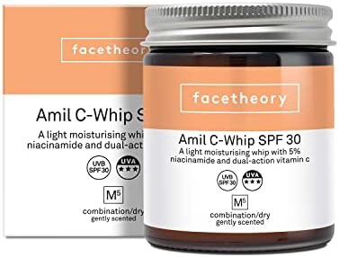 Amil-C Whip M5 SPF 30 With 5% Niacinamide and Vitamin C Light, Moisturiser | Brightening and Hydrating Skin | Reducing Redness and Minimise Pore | Vegan & Cruelty-Free | Made in UK | Unscented | 50ml