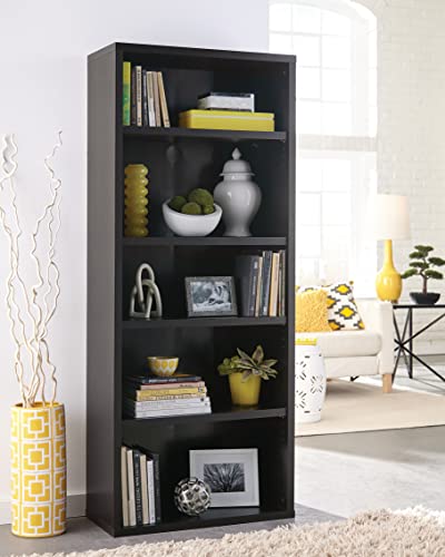 Closetmaid Bookshelf With 5 Shelf Tiers, Adjustable Shelves, Tall Bookcase Sturdy Wood With Closed Back Panel, Black Walnut Finish #TOP1
