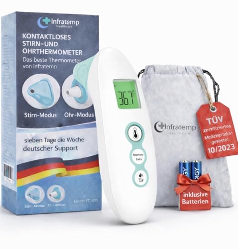Fieberthermometer Stirn & Ohr kontaktlos, Age Precision, Farbdisplay, Speicher für Baby/Kinder/Erwachsene, 3 in 1 Messgerät