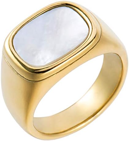 Aurelia Mae 18K Gold Plated Chunky Mother of Pearl Gold Ring Womens Gold Square Signet Ring Large Statement Ring