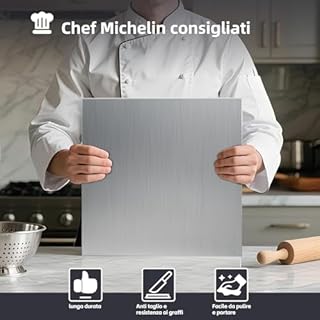 Tagliere in Acciaio Inox, Spianatoia Piano da Lavoro Cucina, Piano da Lavoro Resistente e Igienico Extraspessore 2 mm, Piano per Impastare per Cucina per Bar per Ristorante (50X40cm)
