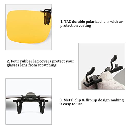 Image of Polarized Clip-on Sunglasses Anti-Glare UV Protection Fishing Driving Sunglasses Over Prescription Glasses (Drak Green + Yellow)