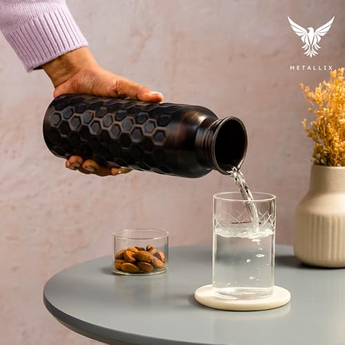 Image of Metallix Copper Water Bottle 1 Ltr | Copper Bottle for Men & Women | 100% Pure Copper | BPA Free & Leak Proof | Easy to Carry | Suitable for Yoga, School & Office (Antique Bronze)