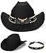 Womens Western Cowboy Hats Studded Pinched Western Cowgirl Hats Wide Brim Fedoras Hat with Belt Buckle (Size:Medium)
