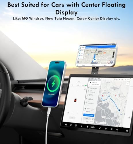 Image of RIGGEAR Magnetic Phone Mount for Laptop /Monitor /Floating Car Screen, Mobile Holder Compatible with Magsafe for MacBook, Foldable Adjustable Mount, Works with All Phones Using Included Ring(Black)
