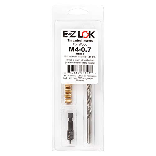 E-Z LOK 400-M4 Threaded Inserts for Wood, Installation Kit, Brass, Includes M4-0.7 Knife Thread Inserts (10), Drill, Installation Tool
