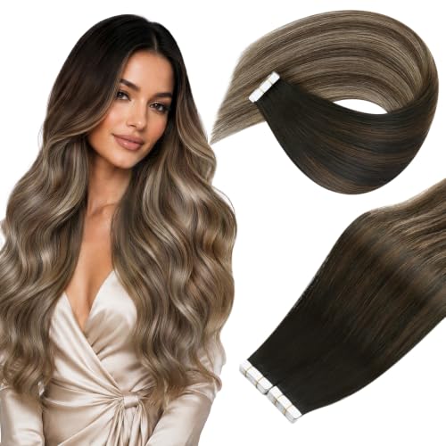 Ve Sunny Tape in Hair Extensions Human Hair Ombre Black Brown With Blonde