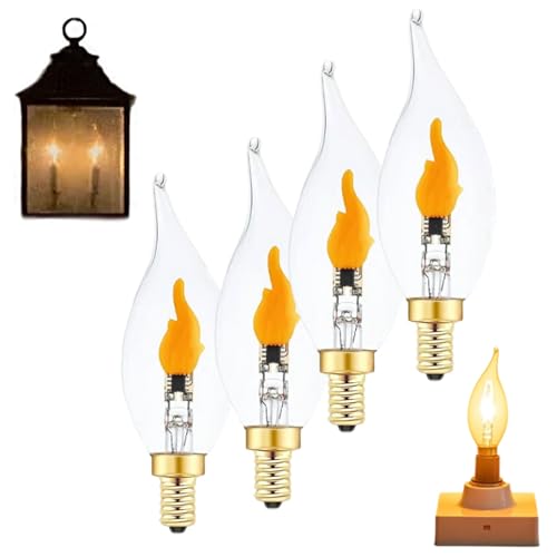Led Flickering Flame Decoration Light Bulbs -Perfect Ambiance for Halloween Christmas, Flicker Flame Light Bulb, Flickers Flames Effect for Outdoor Lights, Candelabra, Holiday Decorations (#4PCS)