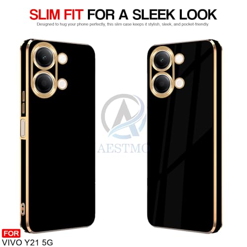 Image of AESTMO AELVOUX Back Case Cover for Vivo Y21 5G / Y11 5G | Gold Electroplating Chrome | Raised Edges | Super Soft-Touch | Bumper Back Cover for Vivo Y21 5G / Y11 5G (Gold & Black)