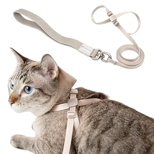 Cat Harness and Leash 2-in-1, Escape Proof Anti-Chocking Harness Adjustable Lighweight Leash for Walking Outoor Training for Kitten Small Large Cats Puppy, US IDA Bronze Award (Linen)