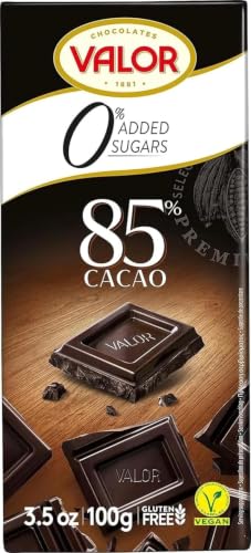Valor - Chocolate Negro 85% Sin Azúcares Añadidos, 100 g | Chocolate negro sin azúcares añadidos y tableta de chocolate negro, 85% cacao, sin gluten, 100 g