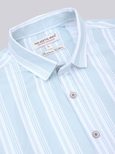 Image of Majestic Man Men Cotton Classic Slim Fit Opaque Striped Casual Shirt