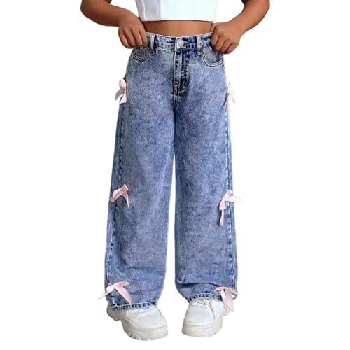 Bow Jeans, Jeans with Bows Wide Leg Y2K High Wasited Baggy Pants Pockets Fashion Casual Denim Comfortable Cute Jeans