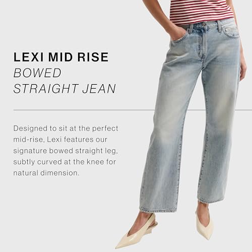 Image of PISTOLA - Lexi Mid Rise, Signature Bowed Straight Jeans - Light Denim Jeans