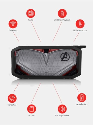 Image of Macmerise Avengers Endgame Suit 6W Wireless Bluetooth Portable Speaker with USB Support, SD Card, AUX, Upto 3hrs Playtime*, IPX7 Water & Dust Proof, TWS Function, Powerful Bass, FM & Call Function