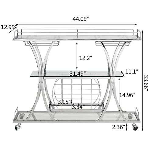 Mikibama Silver Serving Bar Cart,Modern Mini Bar Carts For The Home,Small Mobile Home Bar Cart With Wine Rack & Storage For Liquor,Drink,Coffee #TOP1