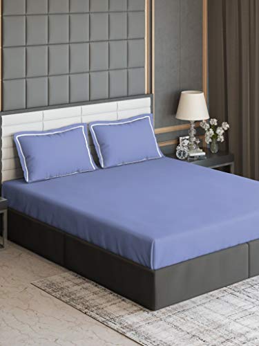 Image of DDECOR - Solids 300TC 100% Cotton Double Bedsheet with 2 Pillow Covers, King Size, Blue