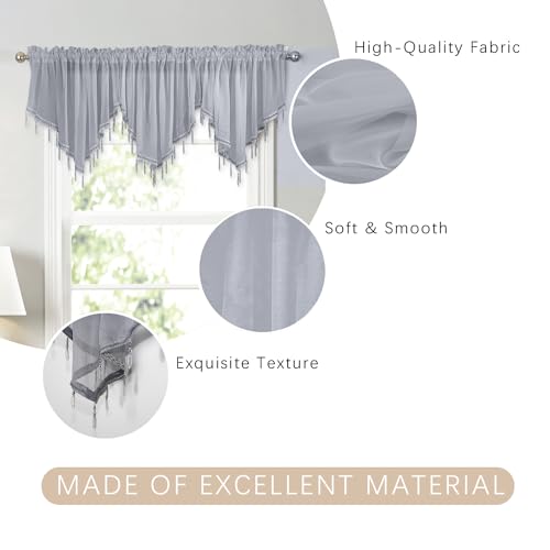 Tnyldy Sheer Valance Curtains For Kitchen, Living Room, Small Windows, Bedroom Window Beaded Sheer Valance Curtains With Tassel thumb #3