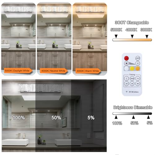 Image of Modern 6-Lights Bathroom Vanity Lighting, Chrome Crystal LED Bathroom Light Fuxtures over Mirror, Art Deco Dimmable Wall Sconce, Crystal Bathroom Light, Acrylic Hardwired Wall Lamp(H4.33in, L22.64in)
