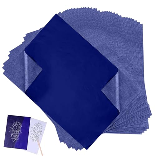Vimmvid 100 hojas de papel carbón para calcar, papel azul para escribir, A4, papel de calco, papel de carbón para dibujar para papel, madera, cerámica, lienzo, 21 x 29,7 cm (azul)