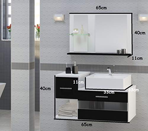 Gabinete Para Banheiro Tróia preto com Cuba e Espelheira - PRETO - 65x40x40