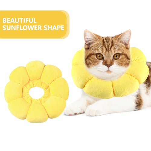 Moosono Halskrause Katze, Weich Halskrausen für Katzen, Einstellbarer Katzenkragen für Nach Operationen, Sonnenblume Katzen Halskrause für Kleine Hunde und Katzen (Gelb)