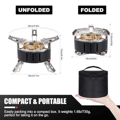 11000W Camping Stove, LAMA Portable Ultralight Backpacking Gas Stove Big Burner Gas Stove with Piezo Ignition and Carrying Case for Picnic Backpacking Trekking Black - Image 5