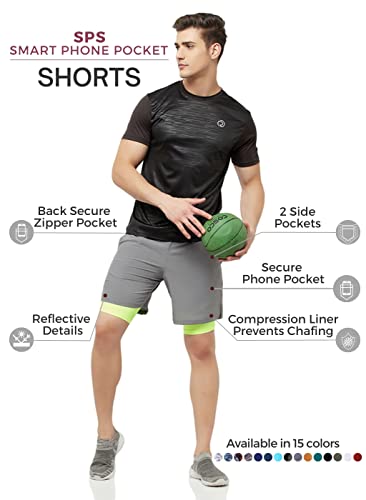 Image of TRUEREVO - 2 in 1 Running Sports Shorts for Men with Mobile Phone Pocket - Quick Dry & Lightweight Moisture-Wicking Active Wear, Gym Shorts for Men Workout - Double Layer Half Pant with Inner Tights