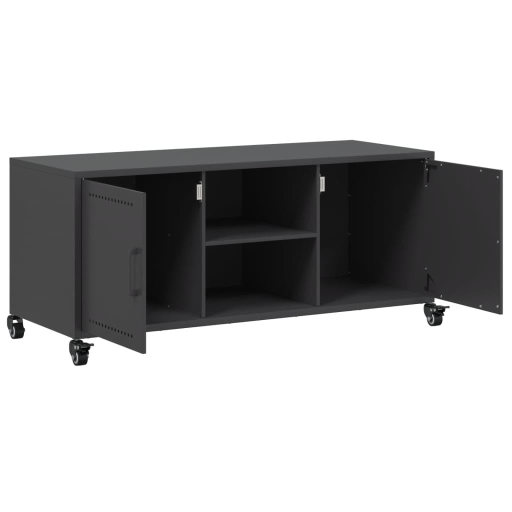 Stalowa szafka pod telewizor z szufladami i półkami Czarny 100.5x39x43.5 cm