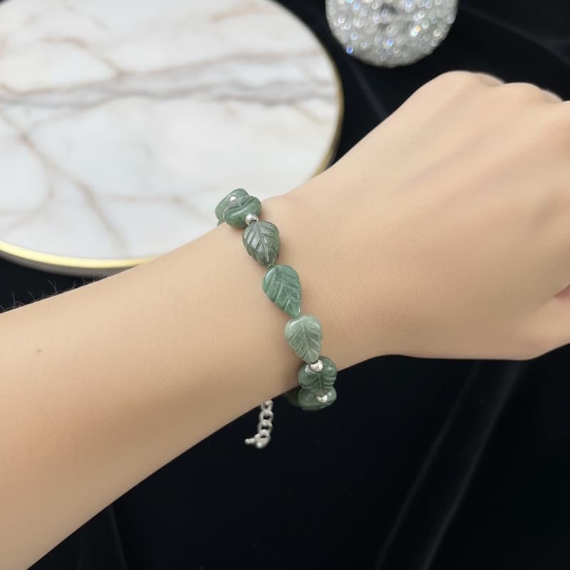 LKBEADS Bransoletka z ogniw naturalnej szmaragdy o wymiarach 13x8 mm w kształcie liścia, fasetowana zielona kamienna biżuteria, 17,78 cm, bransoletka do nakładania, ręcznie robiona biżuteria |LK_SLNK