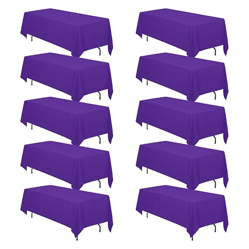 Image of BRILLMAX 10 Pack Purple Tablecloths 70 x 120 Inch for 6ft & 8ft Rectangle Tables - 150 GSM Polyester Fabric, Universal Fit, Water, Stain & Wrinkle Resistant Cloth Cover for Wedding Banquet Dining