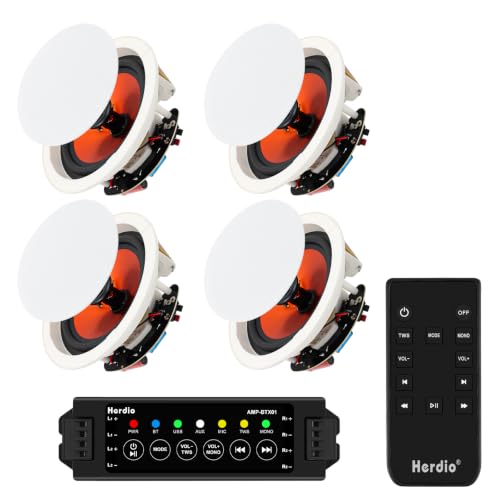 Herdio 6.5' 600 Watts Bluetooth Ceiling Speakers Wireless Home Recessed Speaker System Suitable for...
