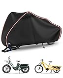 OlaVeg Fahrradabdeckung Wasserdicht Lastenrad Abdeckung Longtail Fahrrad Abdeckplane 420D Oxford-Gewebe Winddichte mit Reflektierenden Streifen Schlossösen und Beutel(210×75×125 cm)