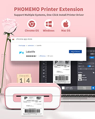 Pink Label Printer, Thermal Label Printer 4X6, Shipping Label Printer For Small Busines, Thermal Printer Compatible With Amazon, Ebay, Shopify, Etsy, Ups, Fedex, Dhl, Etc #TOP2