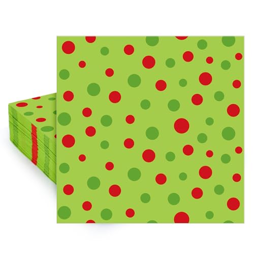 80 Pack Christmas Paper Napkins Polka Dots Disposable Napkins Green Red Spots Decorative Luncheon Napkins for Xmas Party Supplies Table Decor 6.5 x 6.5 Inch
