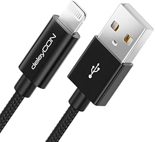 deleyCON 0.5m (1.64 ft.) Lightning 8 Pin USB Charging Cable Apple MFI for iPhone 12 Pro Max 12 Pro 12 Mini 11 Pro 11 Pro Max 11 SE 2. Gen. XR XS Max XS X Metal Plugs & Nylon Cable - Grey