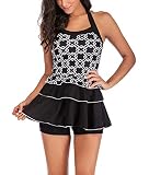 FEOYA Damen Neckholder Tankini Bikini Set Bademode Push up BH Badeanzug Große Größen Schwarz XL