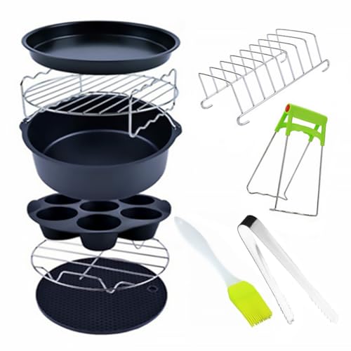 TOYANDONA 9 piezas Accesorios para Freidora de Aire de Inoxidable Moldes para Pizza y Cupcakes Utensilios de Cocina Multiusos para Freidoras de Resistentes y Aptos para Color Aleatorio