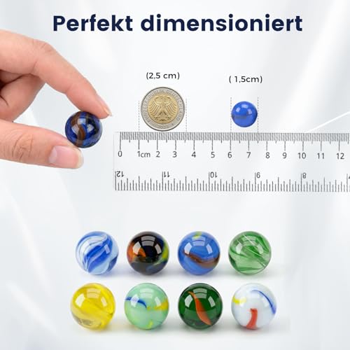 HAKACC 78 Stück Glasmurmeln, 15mm Bunte Murmeln mit Einzigartigen Mustern, Perfekt für Kinderspiele, Deko & DIY-Projekte, Mischfarben