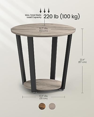 Image of VASAGLE Round Side End Table, 2-Tier Accent Bedside Table with Storage Shelf, Easy Assembly, Nightstand for Small Spaces, Living Room, Bedroom, Heather Greige and Ink Black ULET057B02