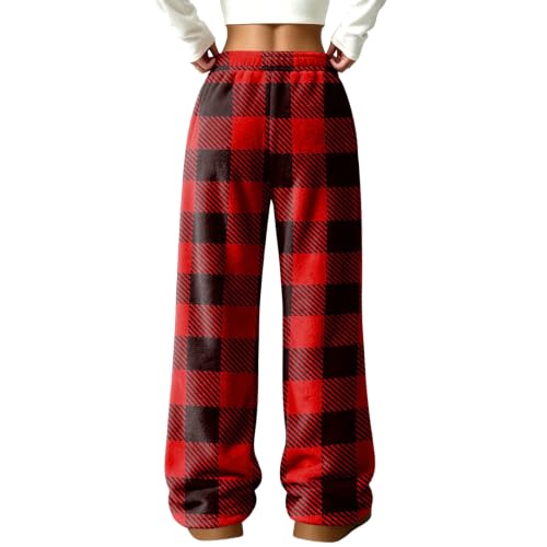 Wide Leg Pants Women Baggy Relaxed Checkered Plaid Flannel Thermal Pjs Pant - image 6