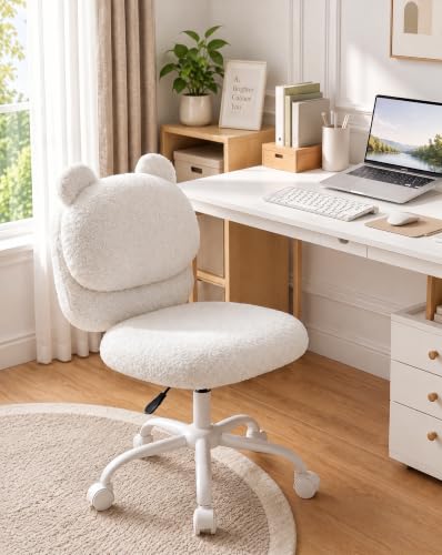 HUANUO Fluffy Vanity Chair w/ Bear Backrest (White) - image 4