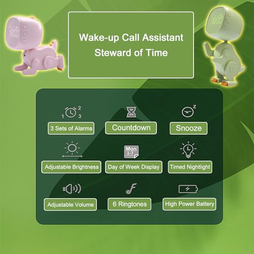 jomparis Digital Dynamic Dinosaur Bedroom Alarm Clock with Timer Night Light Gift for Kids Girls Boys Students-Beige
