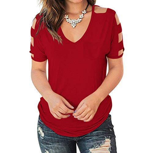 T-shirt été femme rouge XXL haut manches courtes ample col rond casual