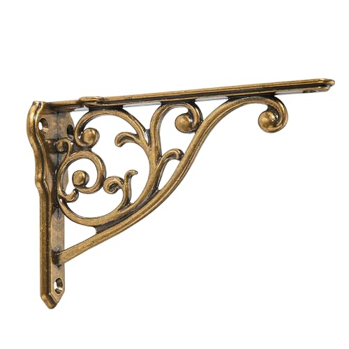 CABDM Ornate Decorative Shelf Brackets 12 inch Small Wall Mounted Shelving Bracket 4 Pack Antique Brass Vintage Shelf Bracket Victorian Wall Bracket (4 Antique Brass)