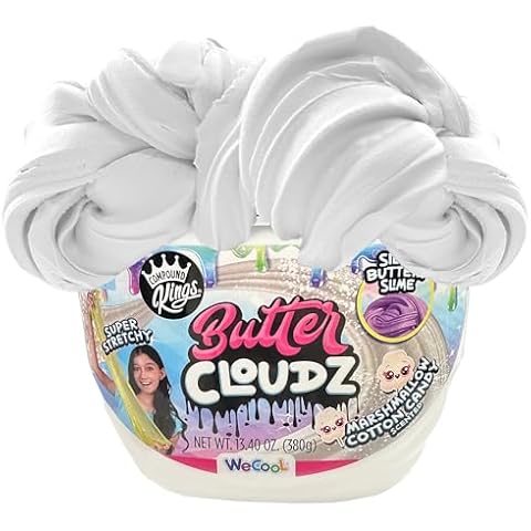 COMPOUND KINGS Fluffy Butter Cloudz Compound Bucket for Girls & Boys | Sensory Toys | Non-Toxic & Non-Sticky | Stress Relieving Tactile | (White Marshmallow) Cover