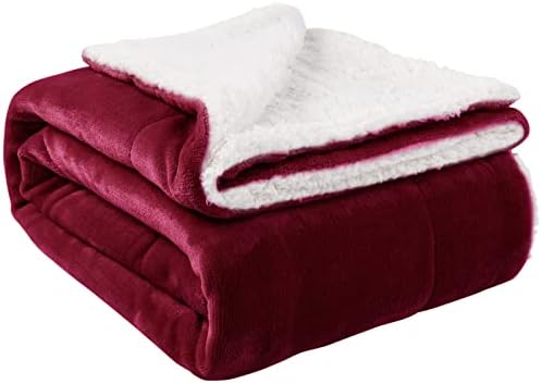NANPIPER Sherpa Blanket Warm Blankets Super Soft Fuzzy Flannel Fleece/Wool Like Reversible Velvet Plush Couch Blanket Lightweight(Wine Red Throw Size 50"x60")