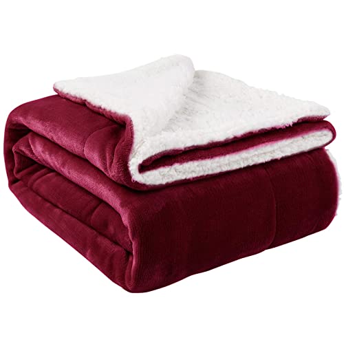 Nanpiper Sherpa Blanket Warm Blankets Super Soft Fuzzy Flannel Fleece/Wool Like Reversible Velvet Plush Couch Blanket Lightweight(Wine Red Throw Size 50"X60") #TOP2