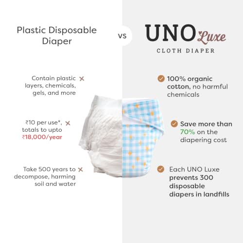 Image of SuperBottoms UNO Luxe Cloth Diaper with Velcro Closure & DryFeel magic Pad + Booster Pad | For Babies 3M-3Y | Reusable Washable Cloth Diaper