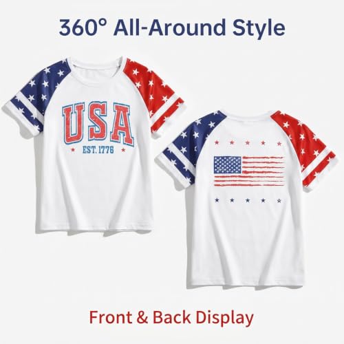 Image of 4th of July Shirts for Girls Patriotic American Flag Kids Clothing